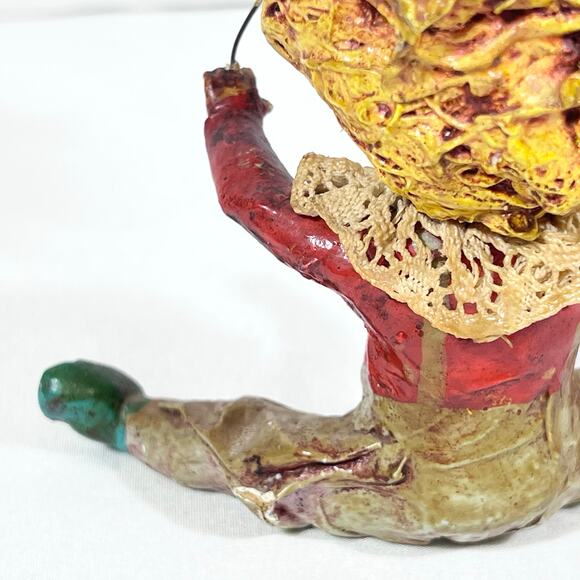 Mexican Vintage Paper Mache Clown Figurine w/ Umbrella Folk Art 6" Creepy - Picture 16 of 16